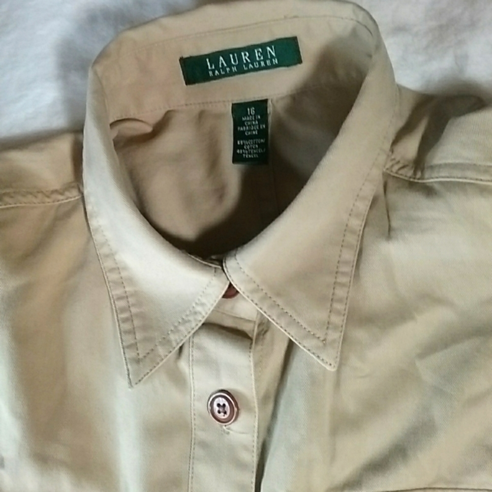 SOLD MERCARI-Lauren Ralph Women's Khaki Button Down Shirt Dress - Picture 4 of 7